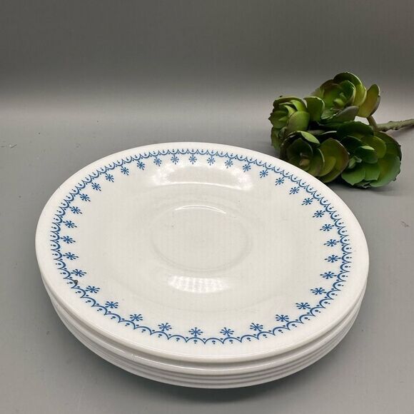 Vintage Corning Corelle blue snowflake saucer set of 6 - Picture 1 of 6
